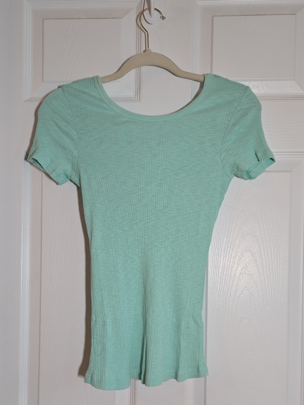 Sundry Mint Green Ribbed Low Back Short Sleeve Top Size Sundry 1 US Small